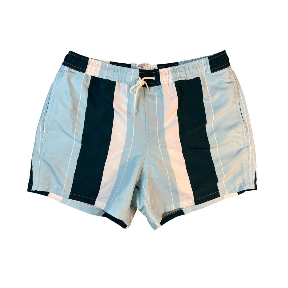 Asos Design Mens Teal Striped Super Short Swim Trunks  Size M  Beach Boat Resort